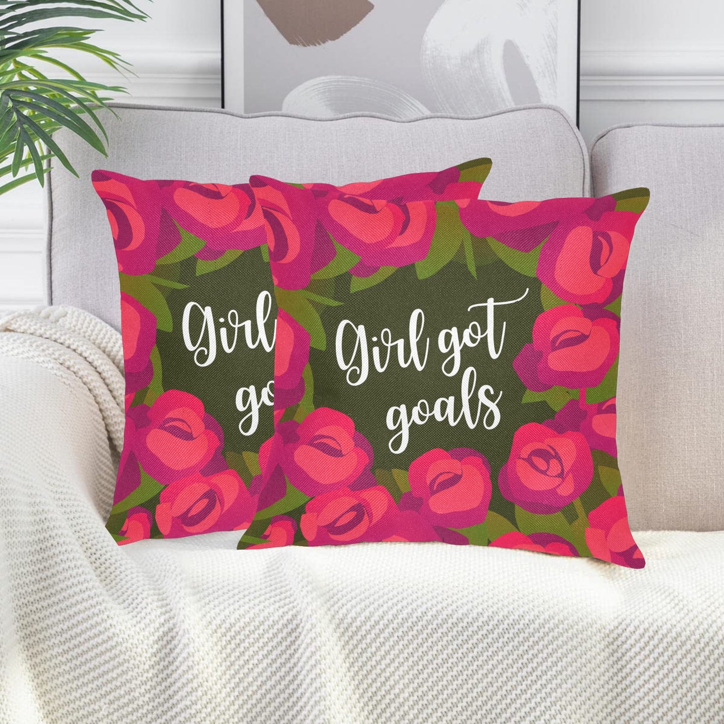 Girl Got Goals Linen Zippered Pillowcase 18"x18"(Pack of 2)