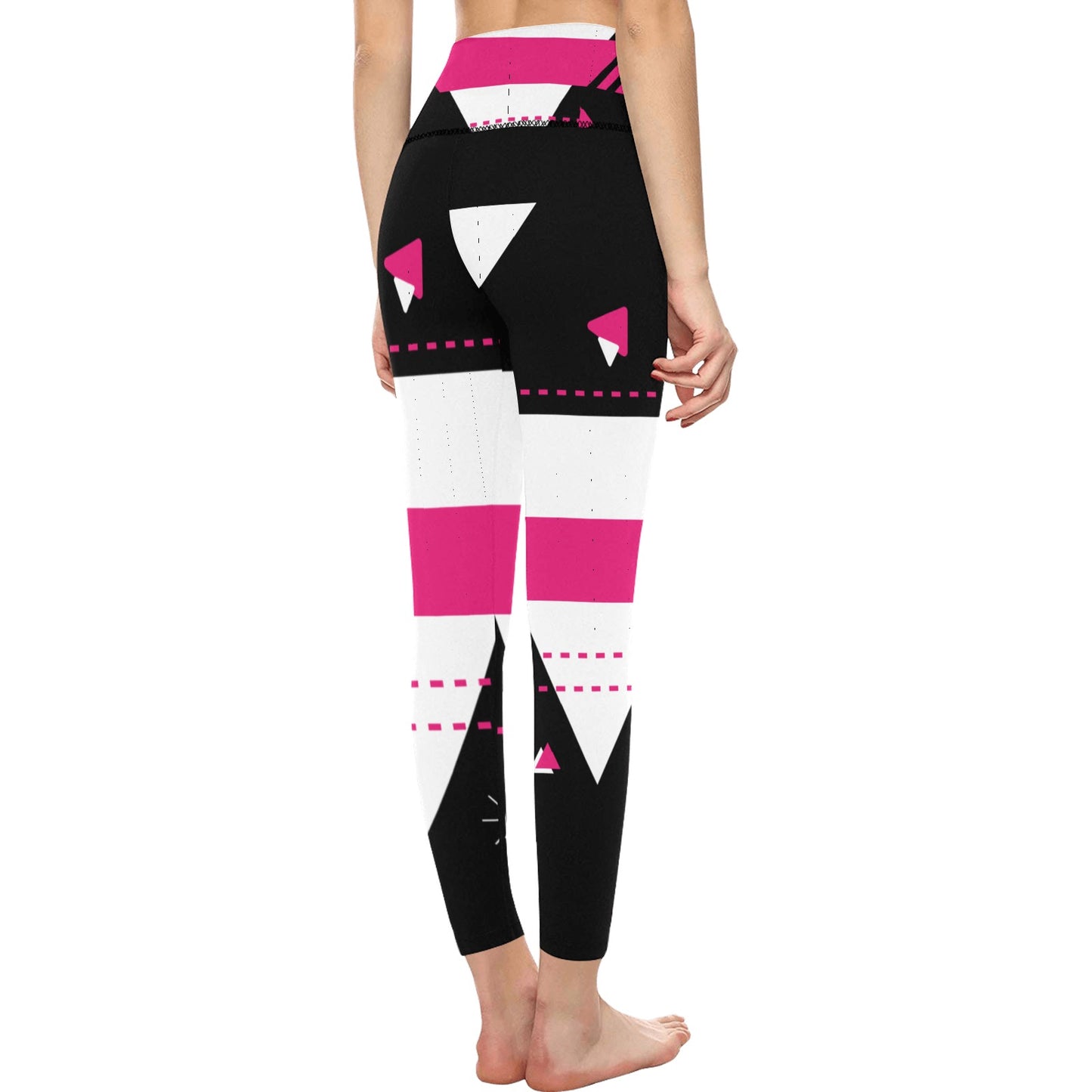 Pink and Black Women's High-Waisted Leggings