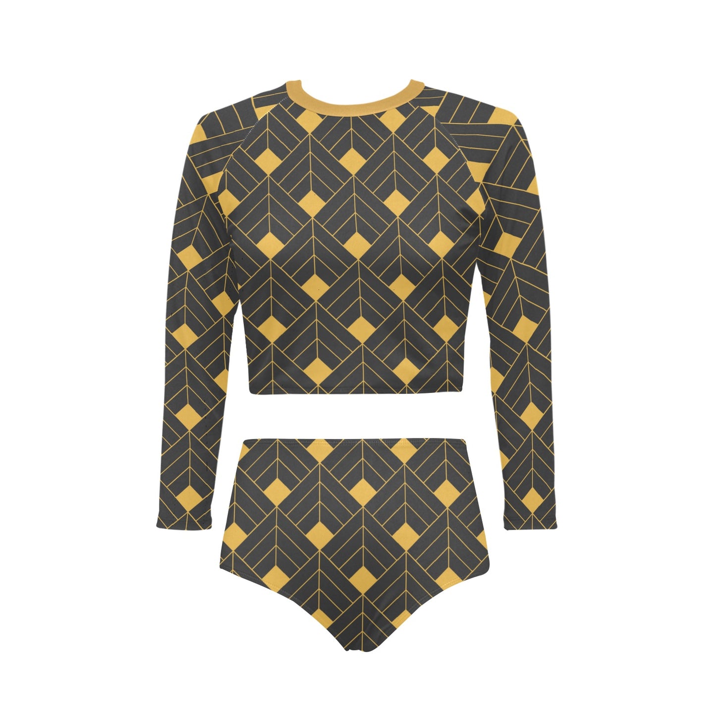 Gold Diamond Long Sleeve Bikini Set