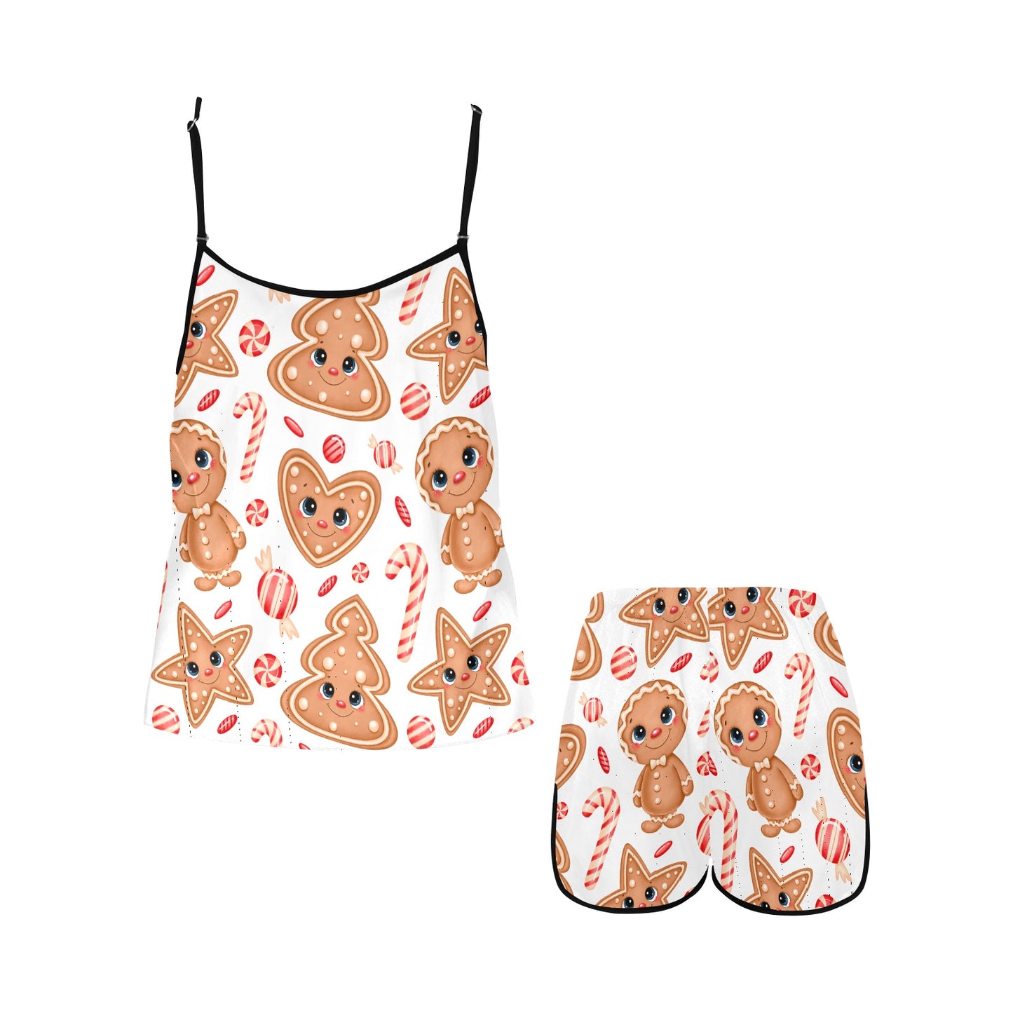 Ginger Cookie Christmas Women's Spaghetti Strap Short Pajama Set