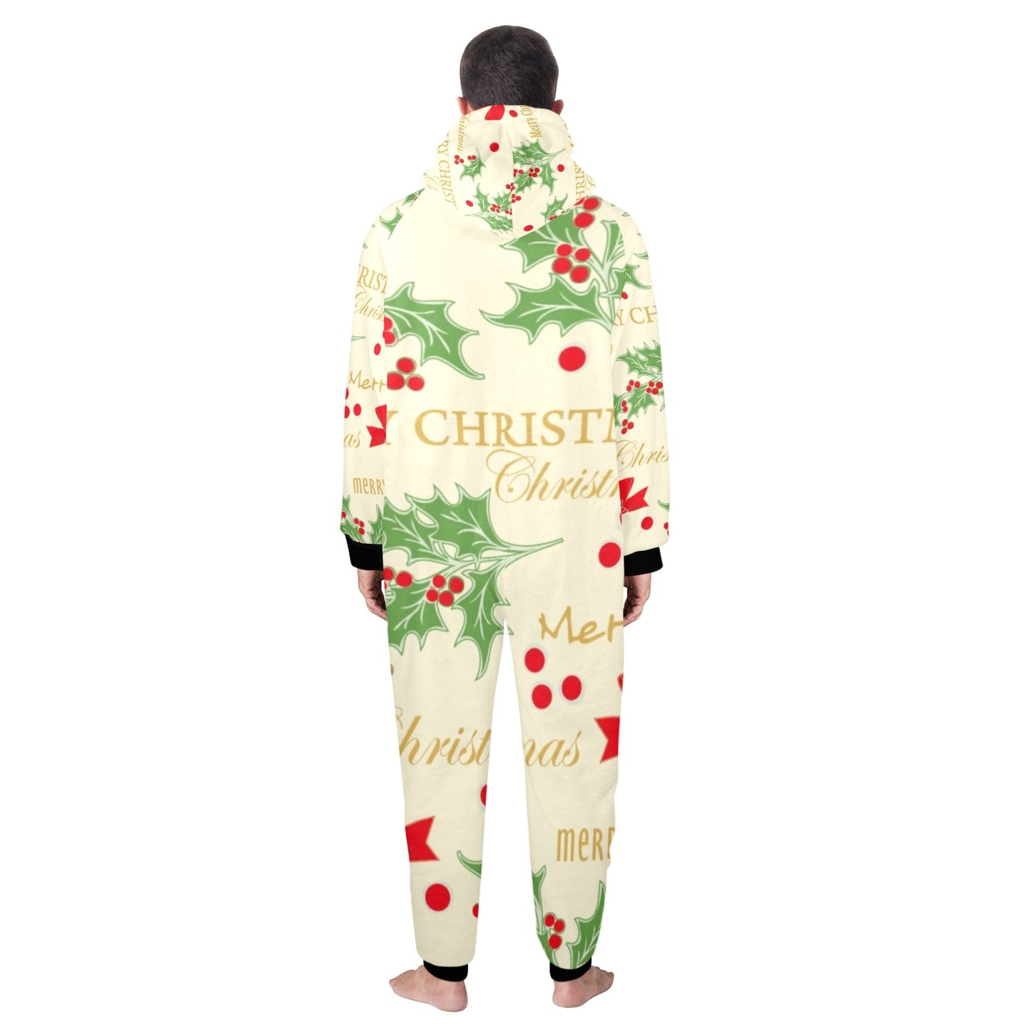 Merry Christmas Unisex One-Piece Zip Up Hooded Pajamas