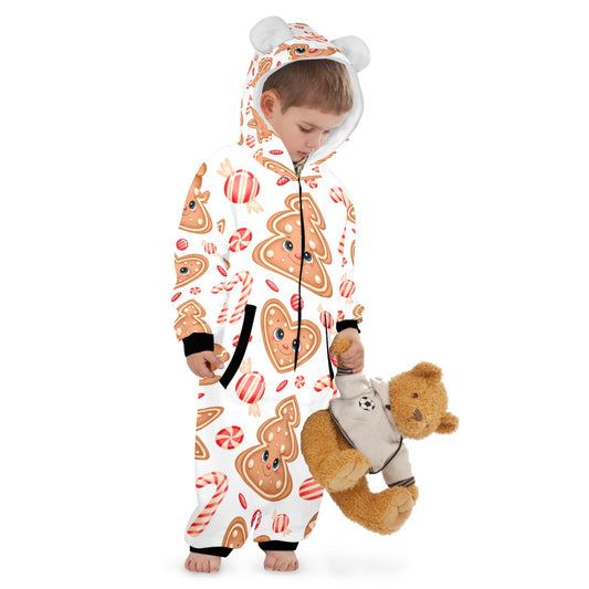 Ginger Christmas One-Piece Zip up Hooded Pajamas for Little Kids