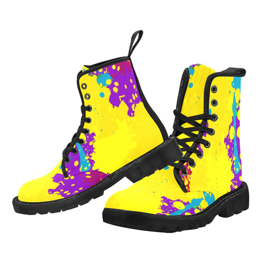 Yellow Splatter Martin Boots- Women (Black)