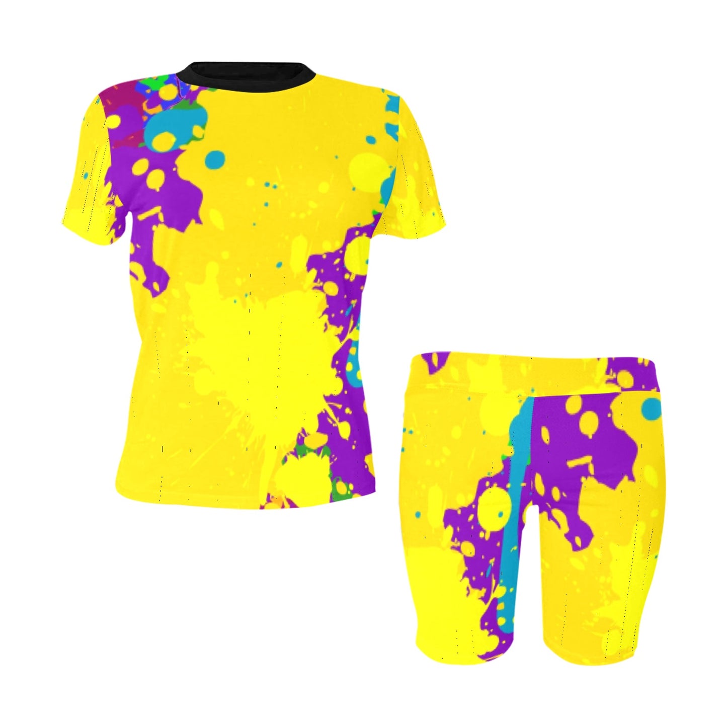 Yellow Splatter Women's Short Yoga Set