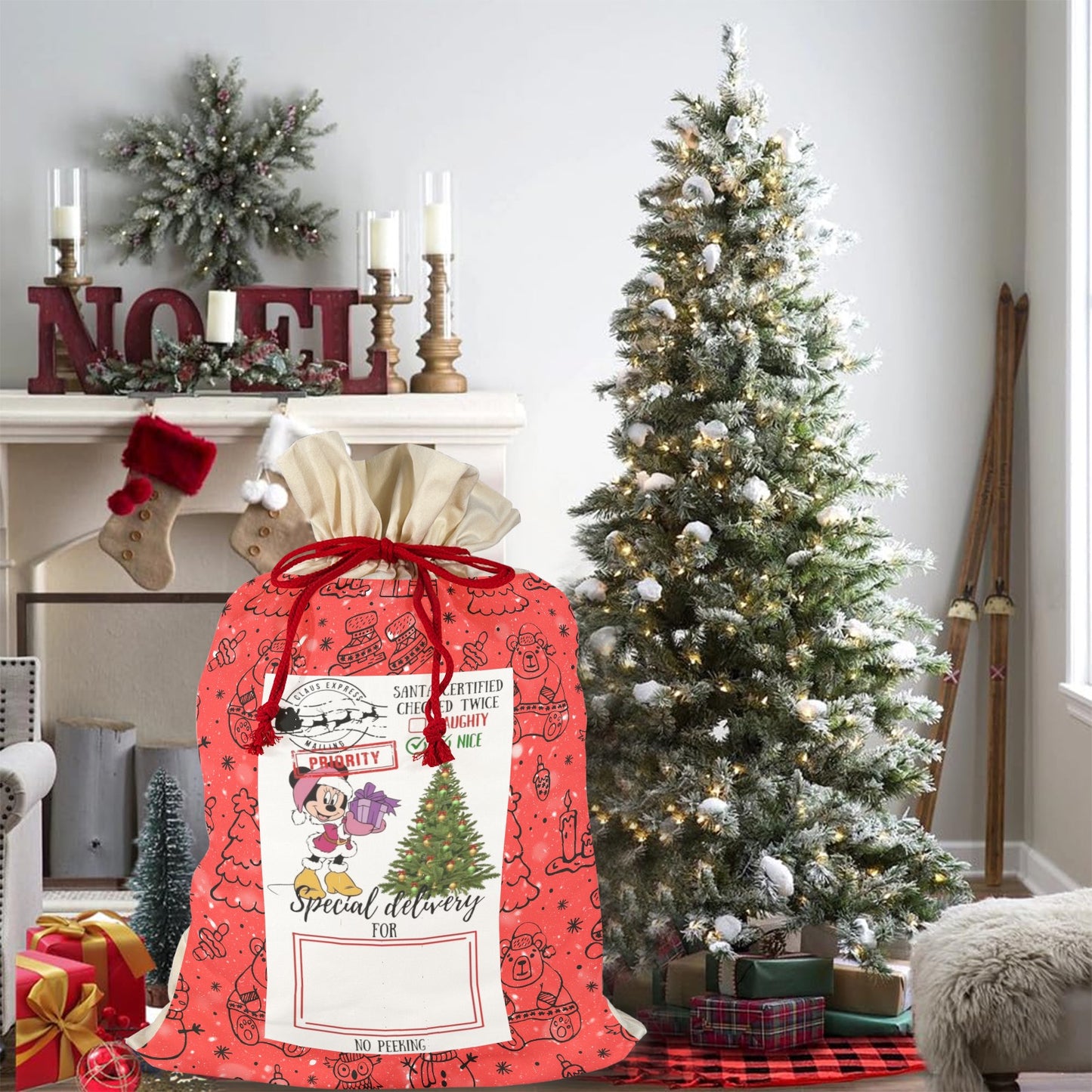 CHRISTMAS- Red Christmas Santa Claus Drawstring Bag 21"x32"