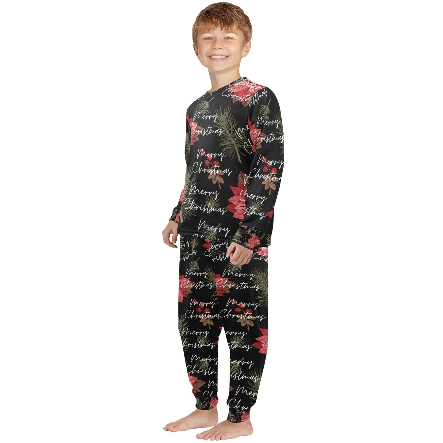 Merry Christmas Little Kids' Crew Neck Long Pajama Set