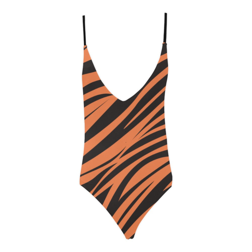 Tiger Sexy Lace Backless One-Piece Swimsuit