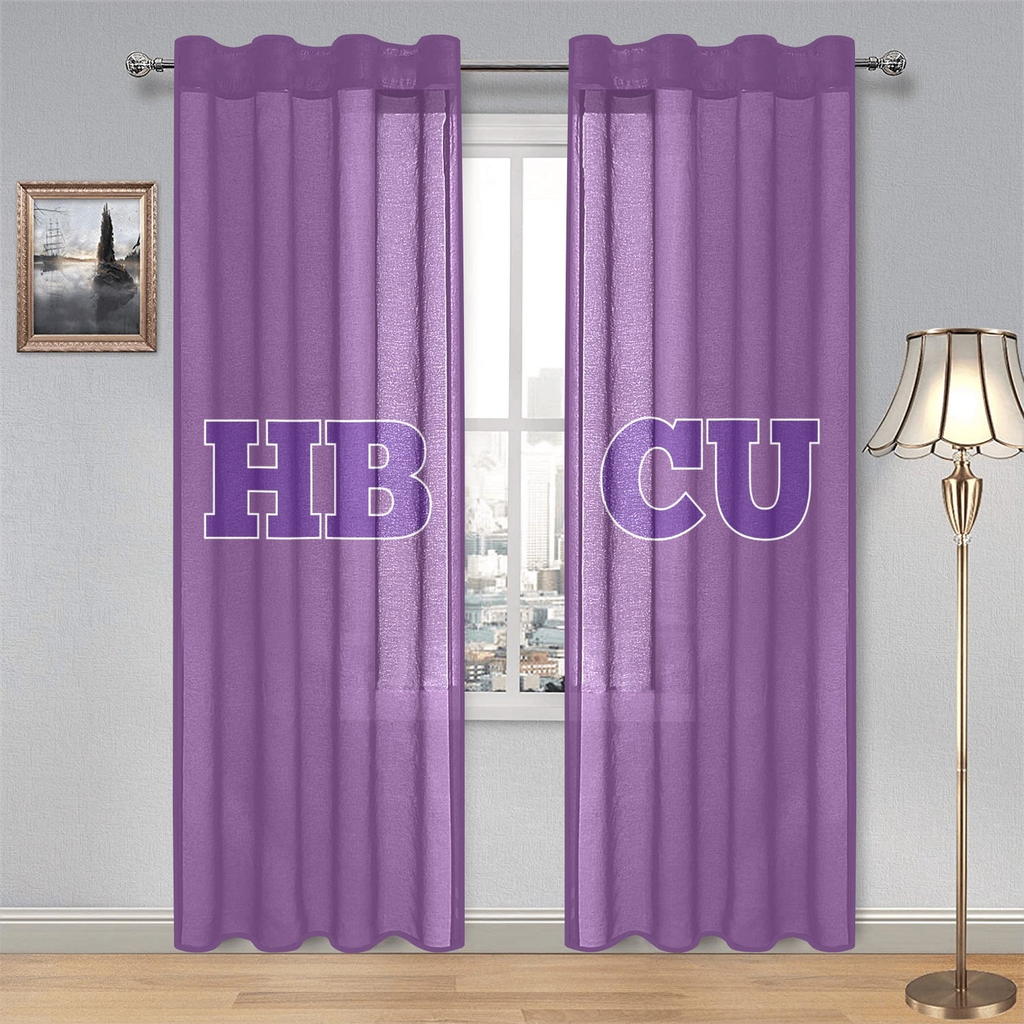 Purple & White HBCU Gauze Curtain 28"x84" (Two-Piece)