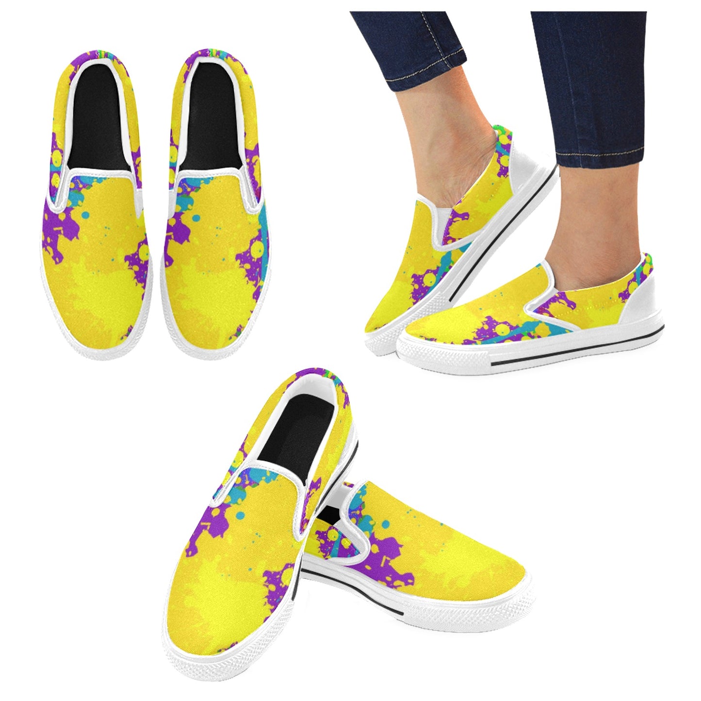 Yellow Splatter Women's Slip-on Shoes