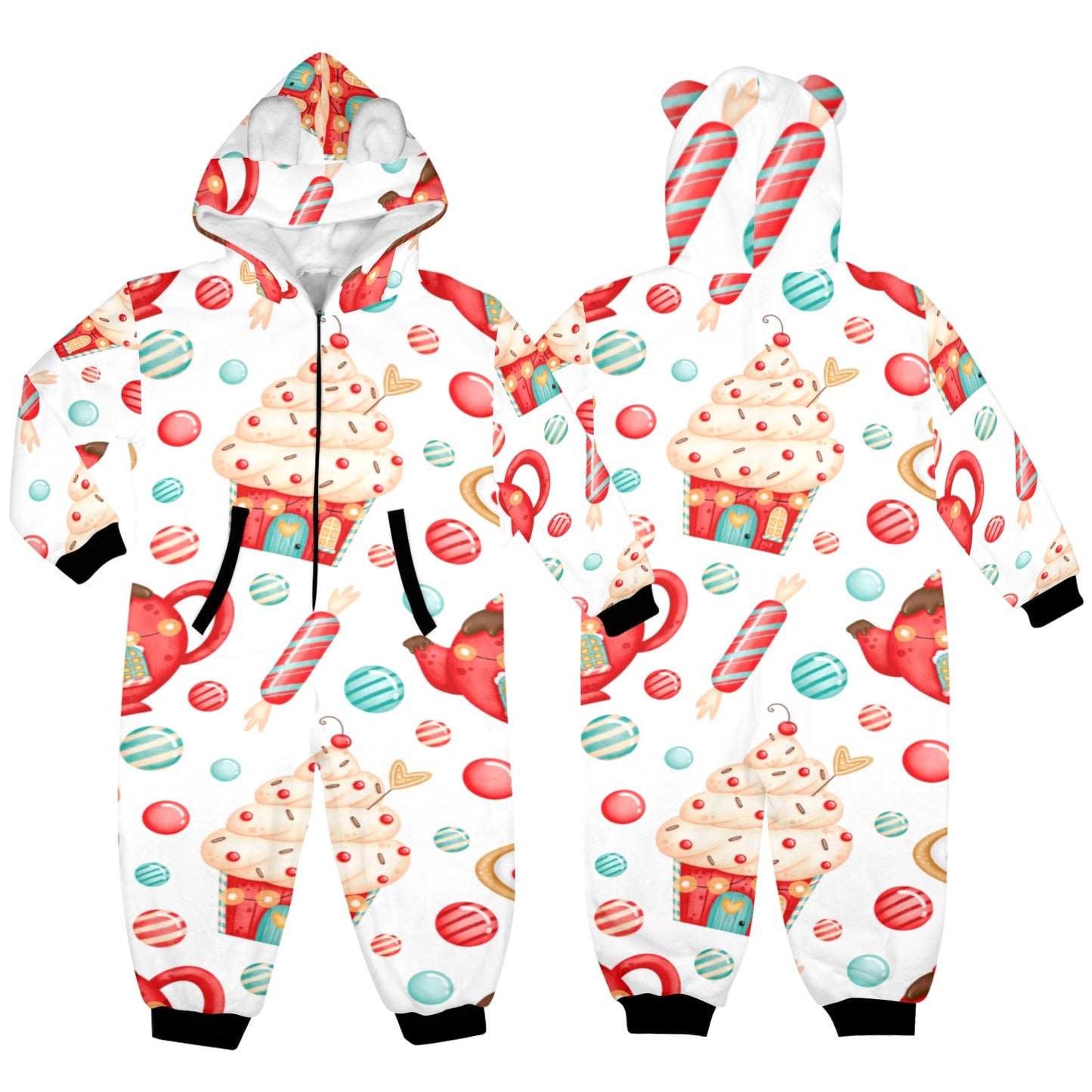 Sweets And Treats Christmas One-Piece Zip up Hooded Pajamas for Little Kids