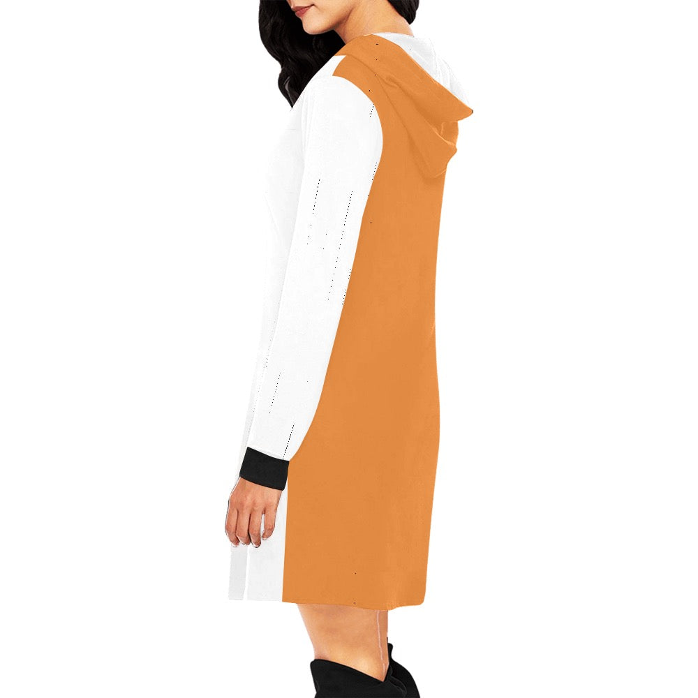 White & Orange Hoodie Mini Dress