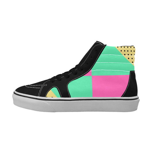 Pink Teal Women's High Top Skateboarding Shoes