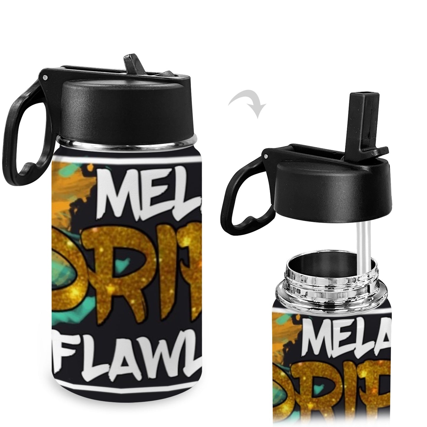 Melanin DRIPPIN Flawlessly Kids Water Bottle with Straw Lid (12 oz)