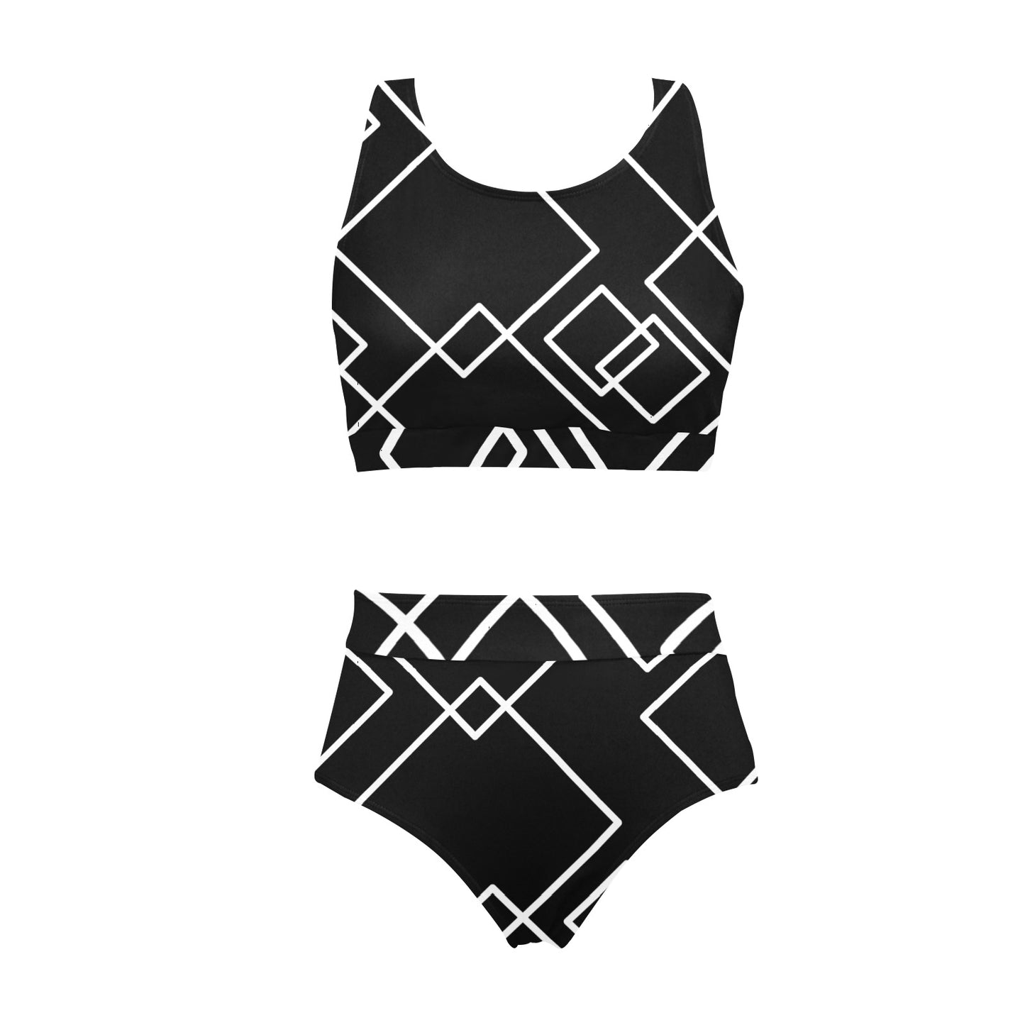 Black Squared Crop Top Bikini Set