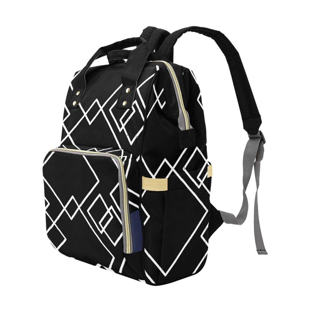 Black Squared Multi-Function Diaper Backpack/Bag