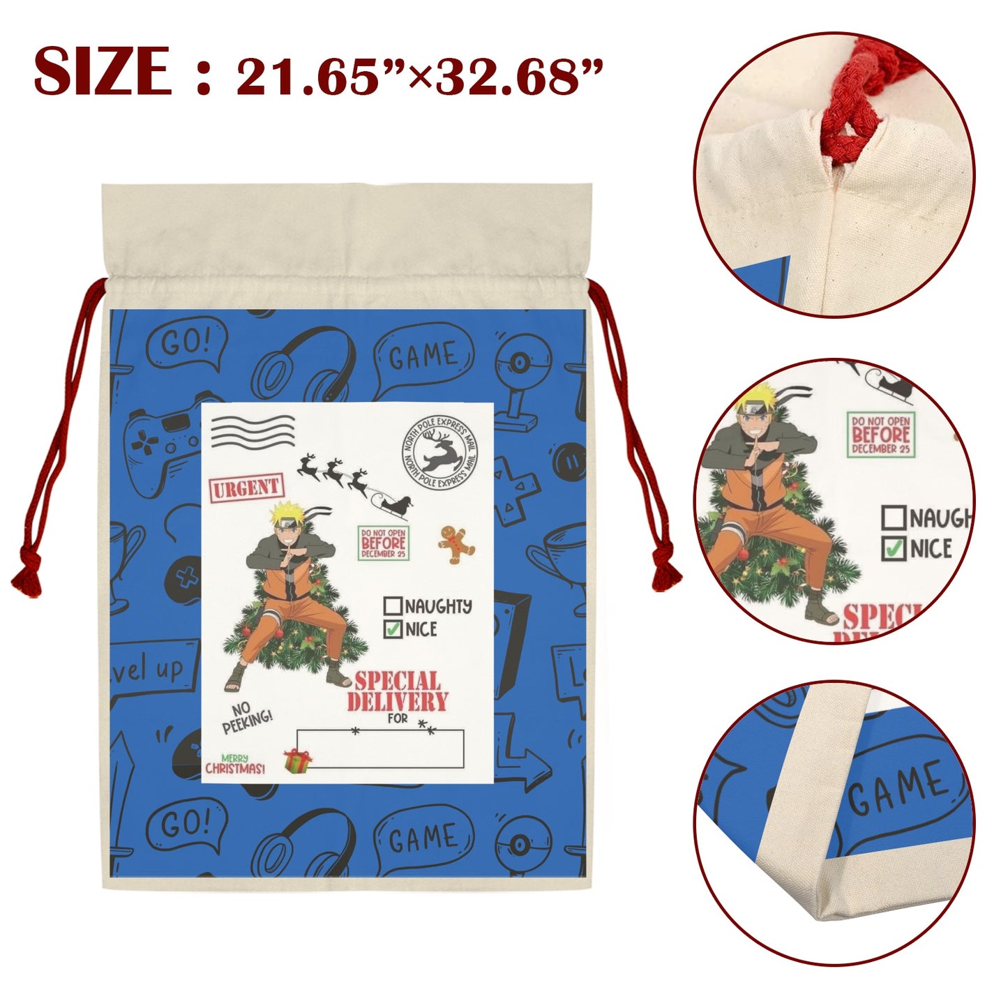 CHRISTMAS - Gamer Sack Santa Claus Drawstring Bag 21"x32"