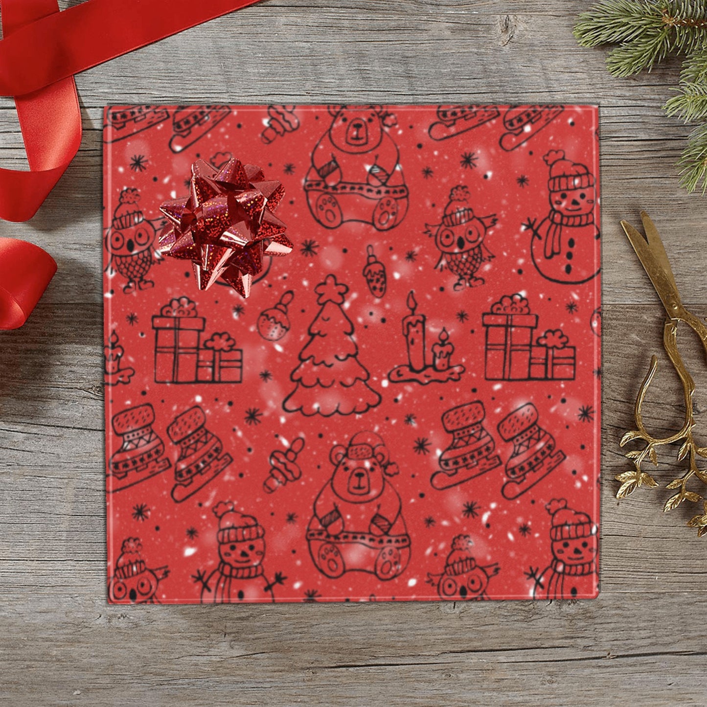 Red Christmas Gift Wrapping Paper 58"x 23" (3 Rolls)