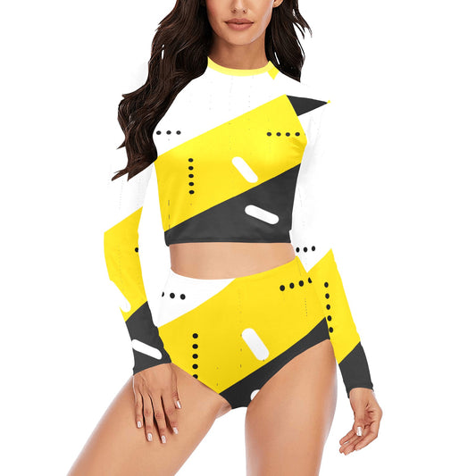 Black & Yellow Long Sleeve Bikini Set