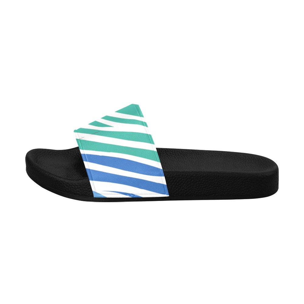 White Teal Zebra Men's Slides