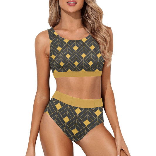 Gold Diamond Crop Bikini Swimsuit