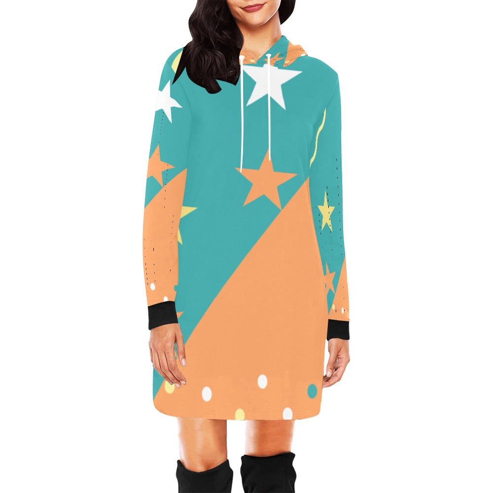 Teal Stars Hoodie Mini Dress