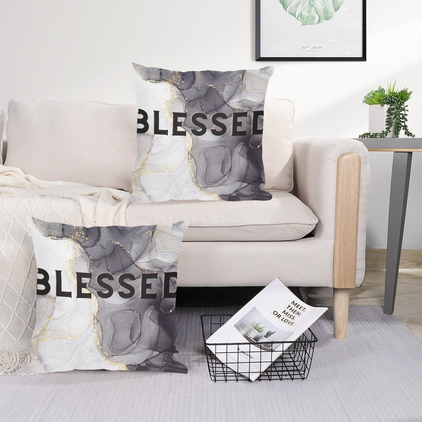 Blessed Marble Linen Zippered Pillowcase 18"x18"(Pack of 2)