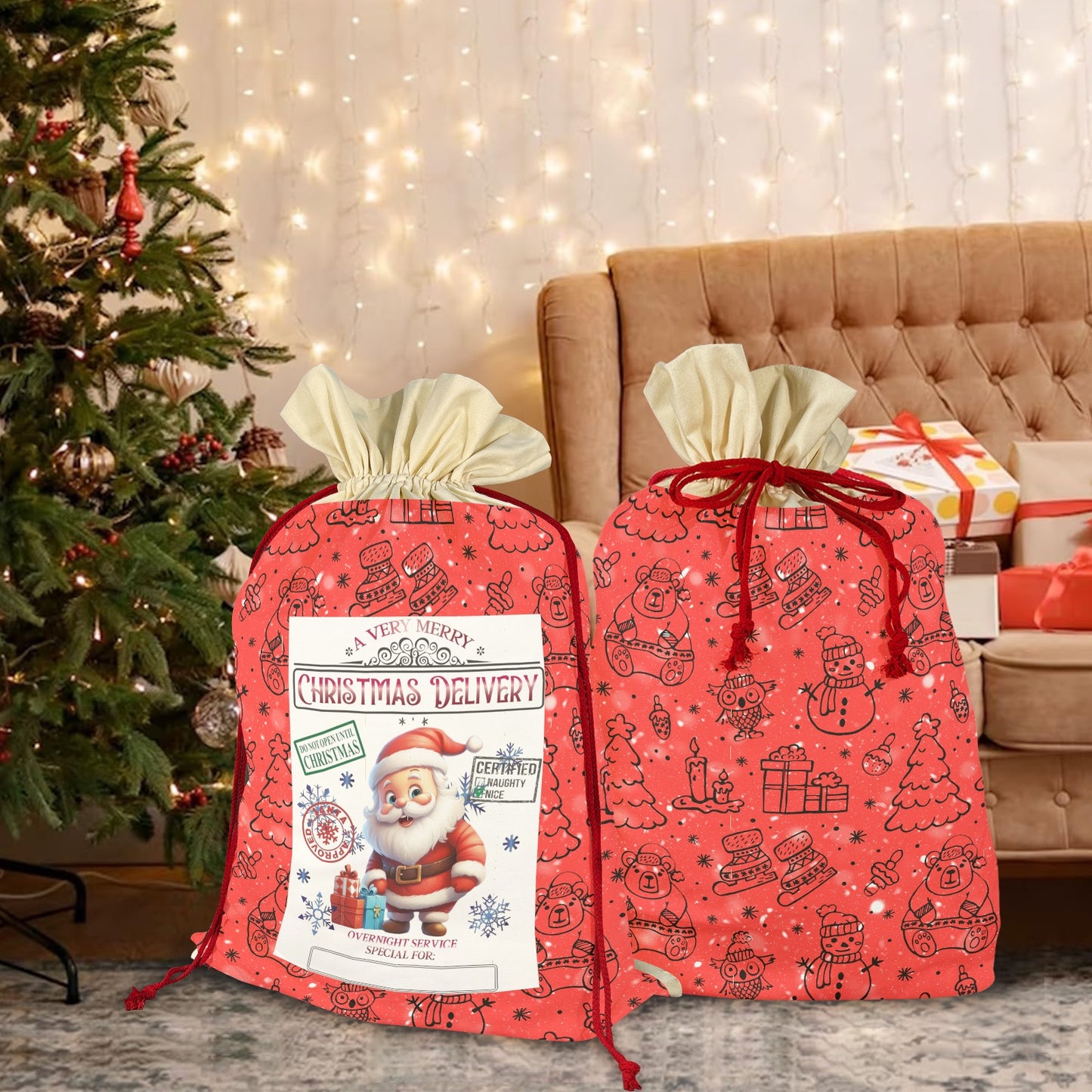 CHRISTMAS- Red Christmas Santa Claus Drawstring Bag 21"x32"