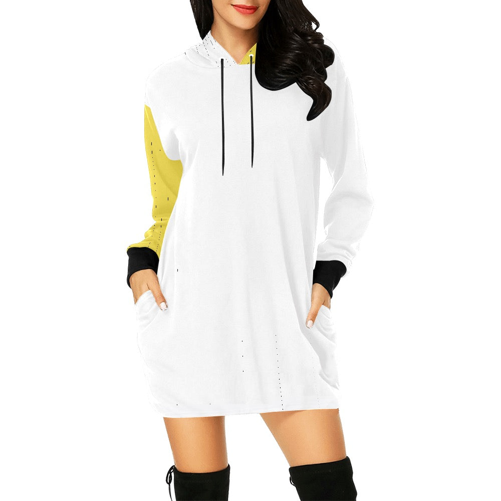 White & Yellow Hoodie Mini Dress