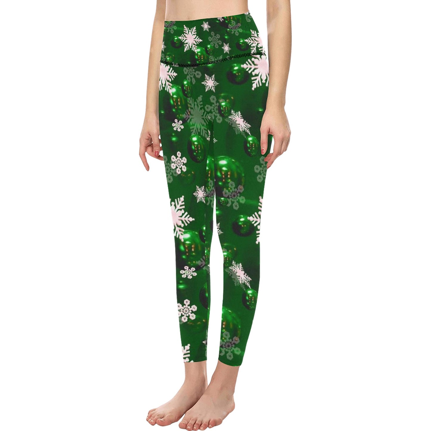 Green Christmas Women's High-Waisted Leggings