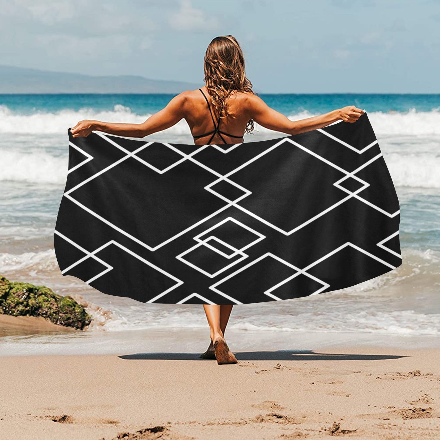 Black Squared Beach Towel 32"x 71"