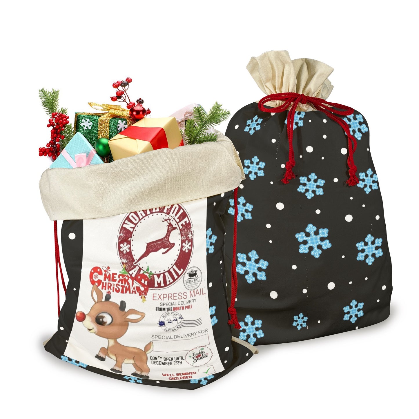 CHRISTMAS- Night Snow Santa Claus Drawstring Bag 21"x32"