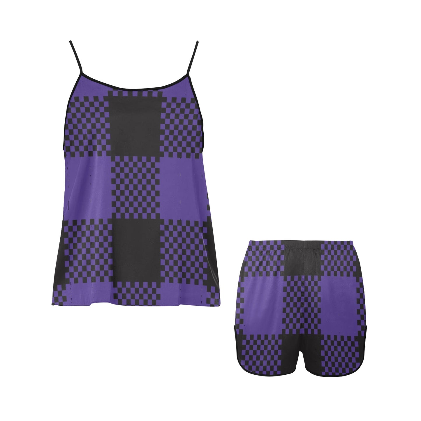 Purple & Black Women's Spaghetti Strap Short Pajama Set