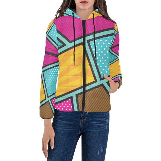 Geo Colorful Women's Padded Hooded Jacket