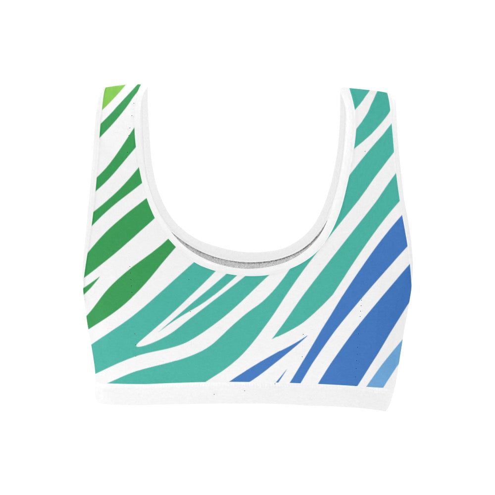 White Teal Zebra Women's Sports Bra