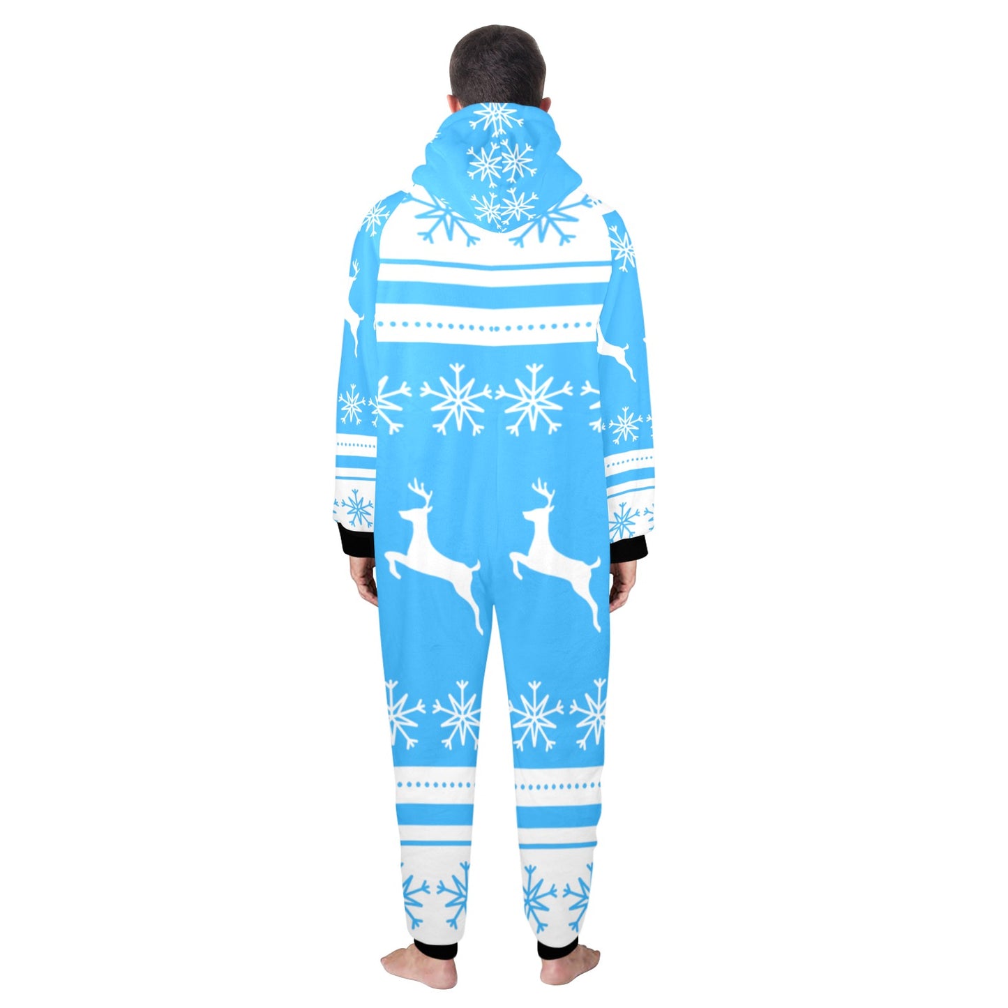 Deers In The Snow Christmas Unisex One-Piece Zip Up Hooded Pajamas