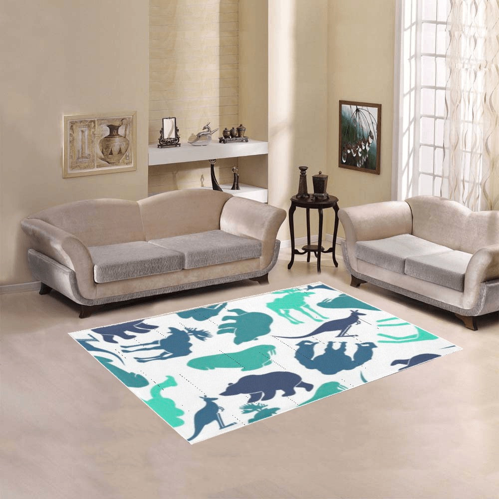 Blue Animals Area Rug 5'3''x4'