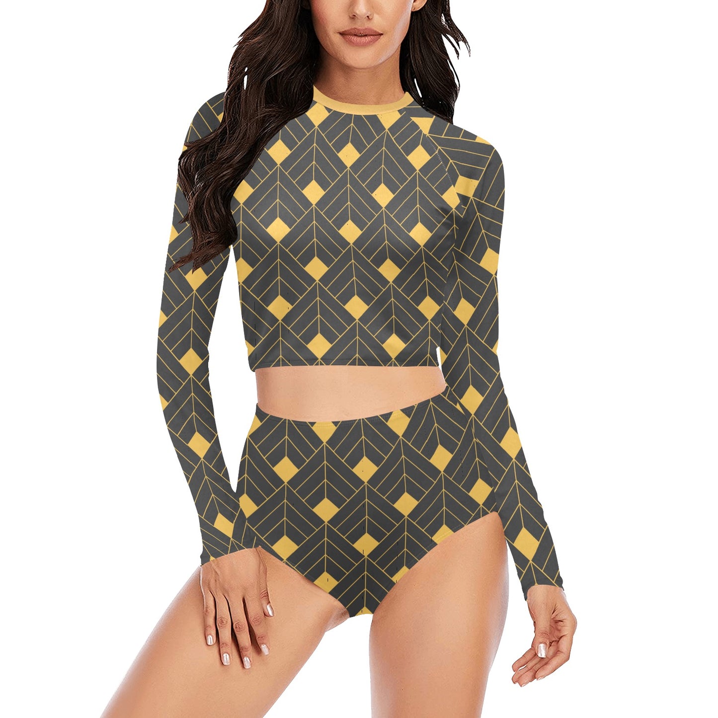 Gold Diamond Long Sleeve Bikini Set