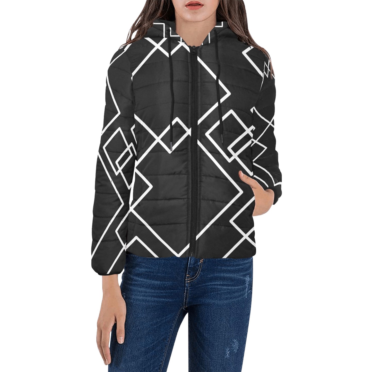 Black Squared Women's Hooded Jacket