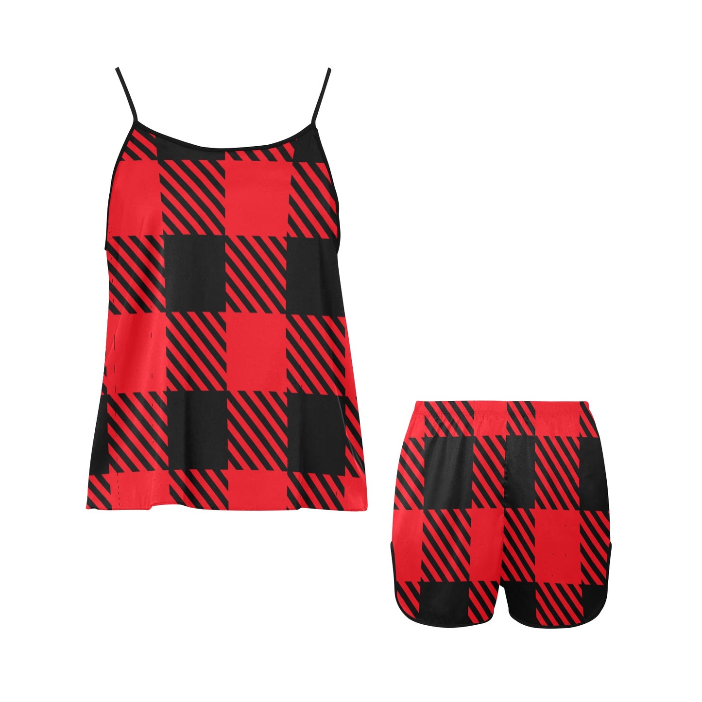 Red & Black Women's Spaghetti Strap Short Pajama Set