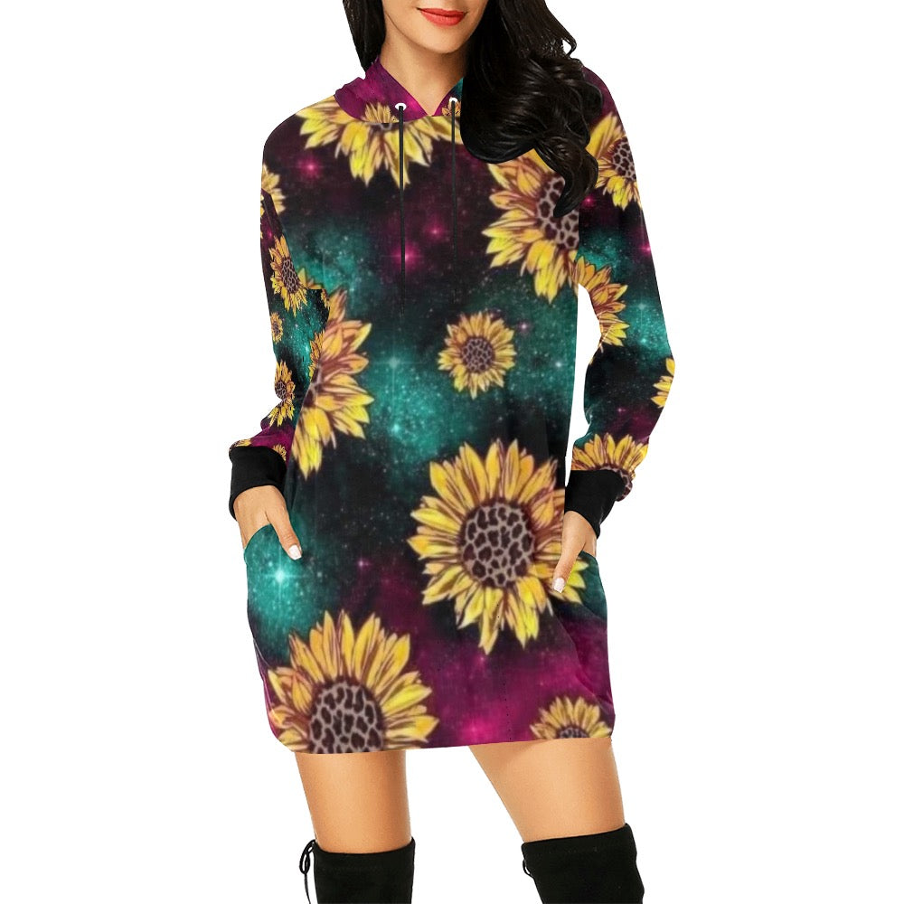 Colorful Sunflower Hoodie Mini Dress