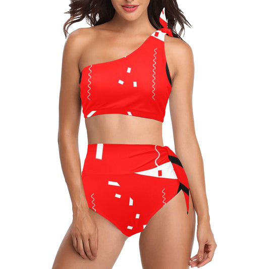 Red Does It Good One Shoulder Bikini Set