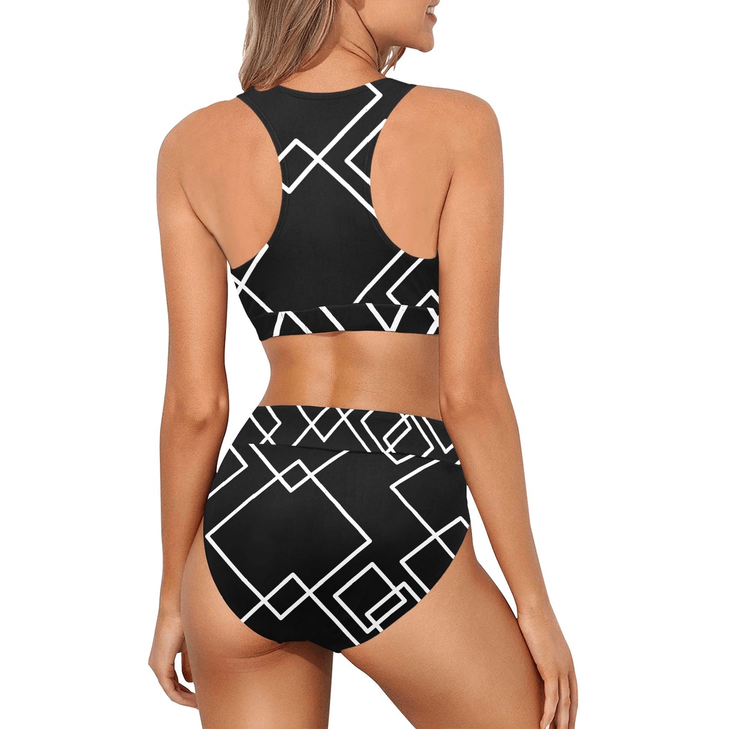 Black Squared Crop Top Bikini Set