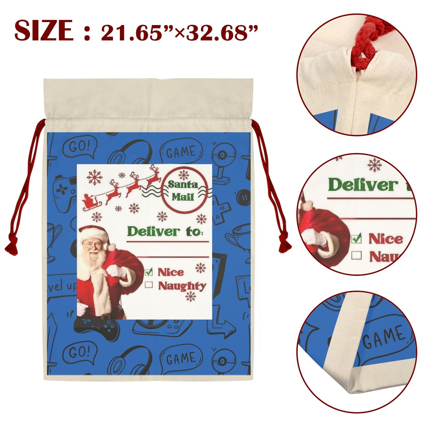 CHRISTMAS - Gamer Sack Santa Claus Drawstring Bag 21"x32"