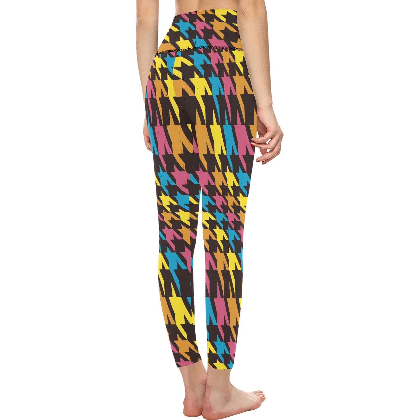 Color Houndstooth Women's High-Waisted Leggings