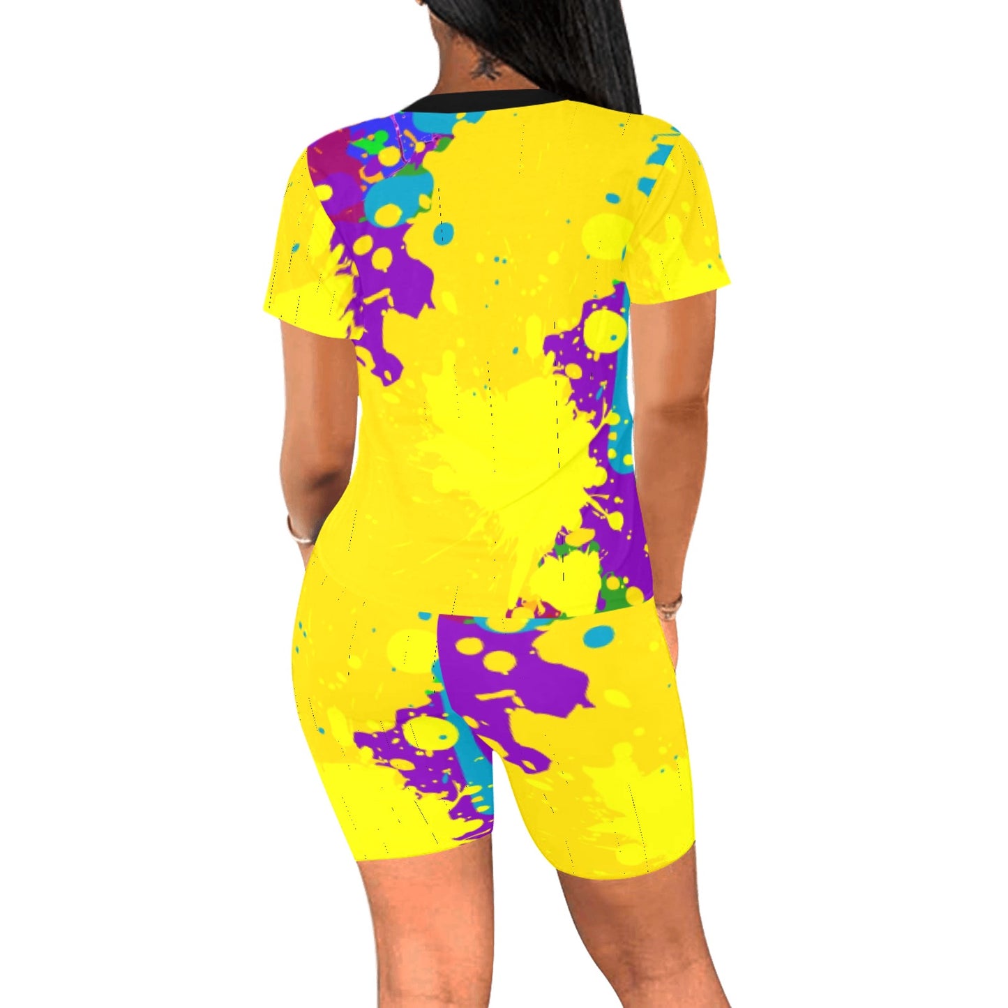 Yellow Splatter Women's Short Yoga Set