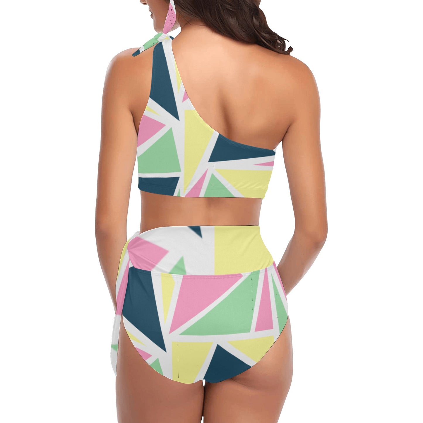 Colored Angles One Shoulder Bikini Set