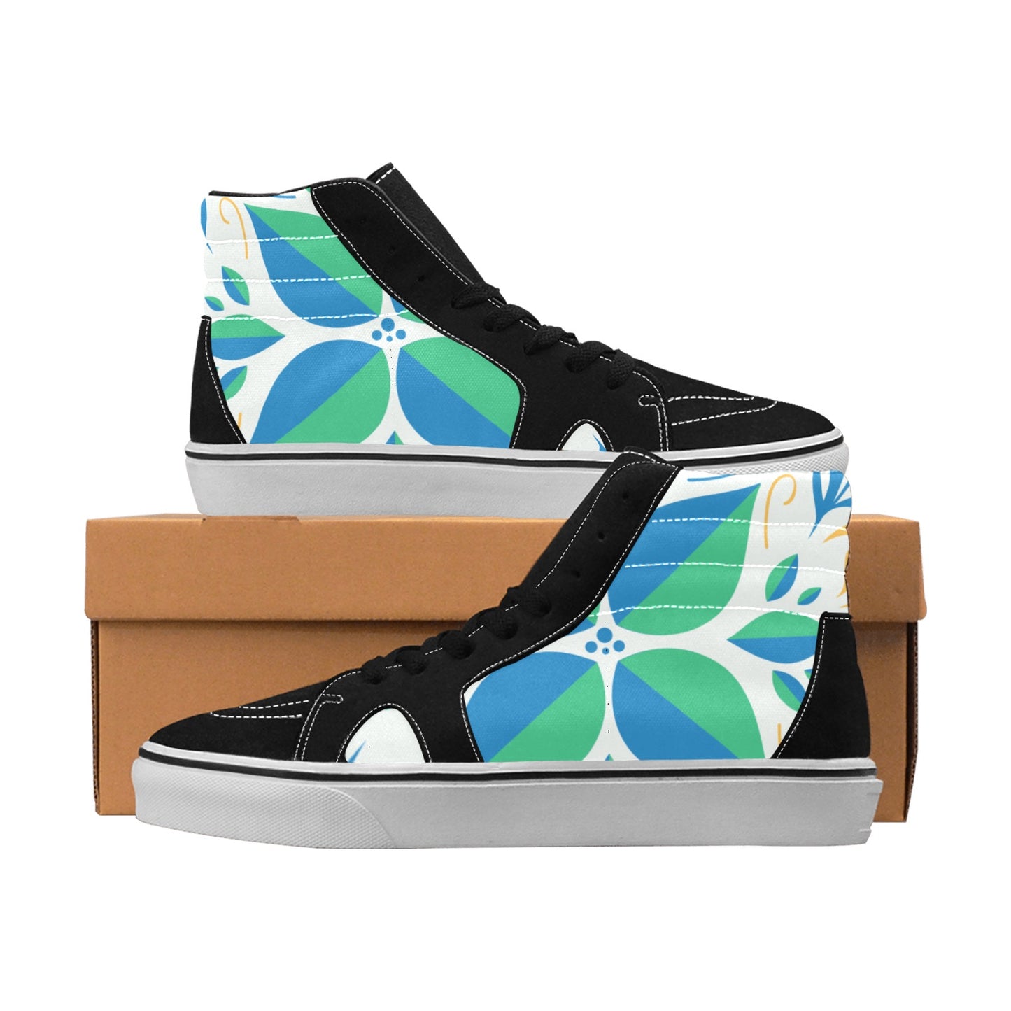 Blue Green Women's High Top Skateboarding Shoes