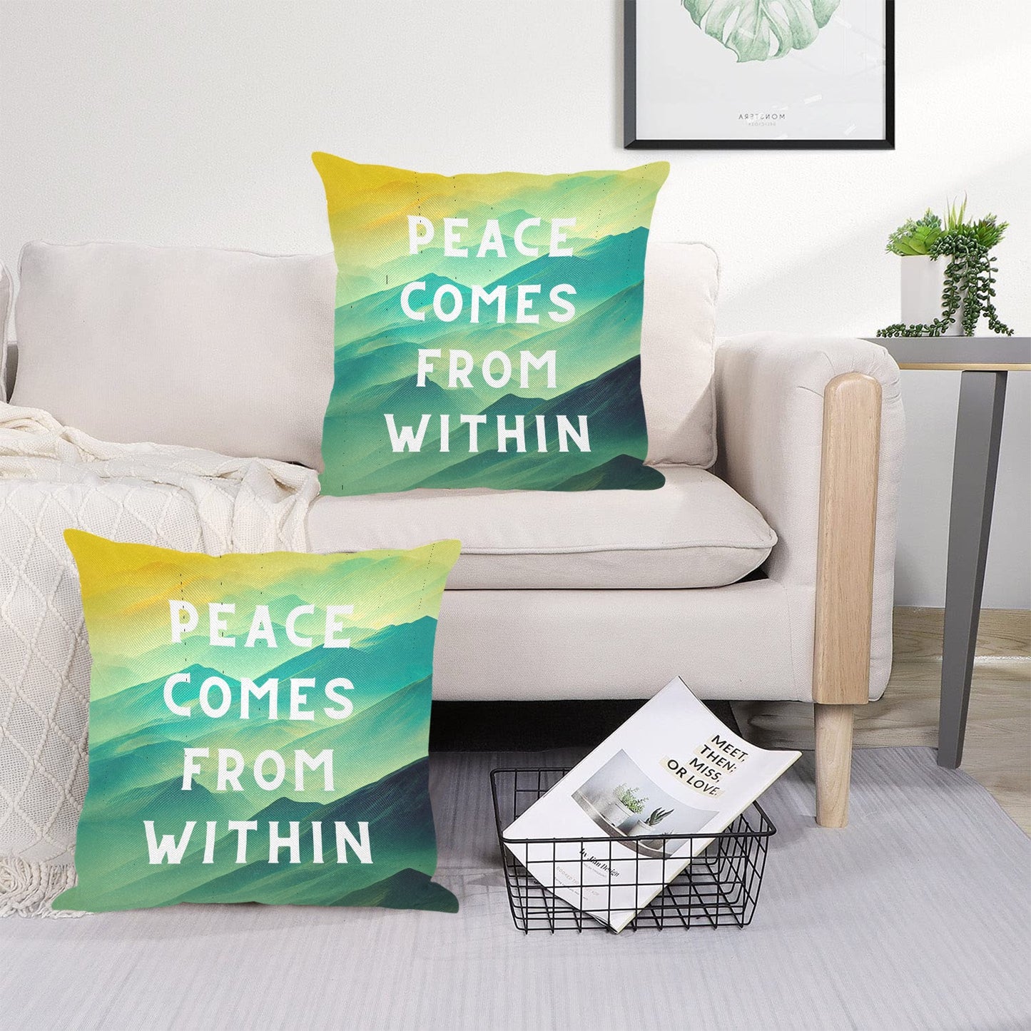 Peace Comes From Within Linen Zippered Pillowcase 18"x18"(Pack of 2)