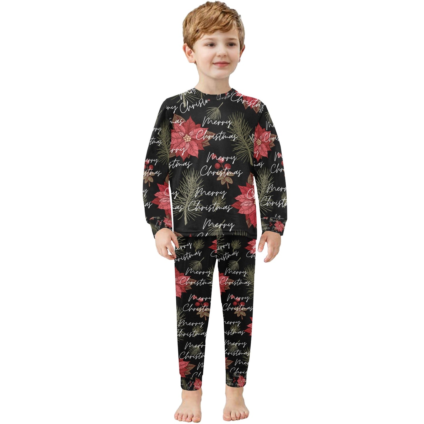 Merry Christmas Little Kids' Crew Neck Long Pajama Set