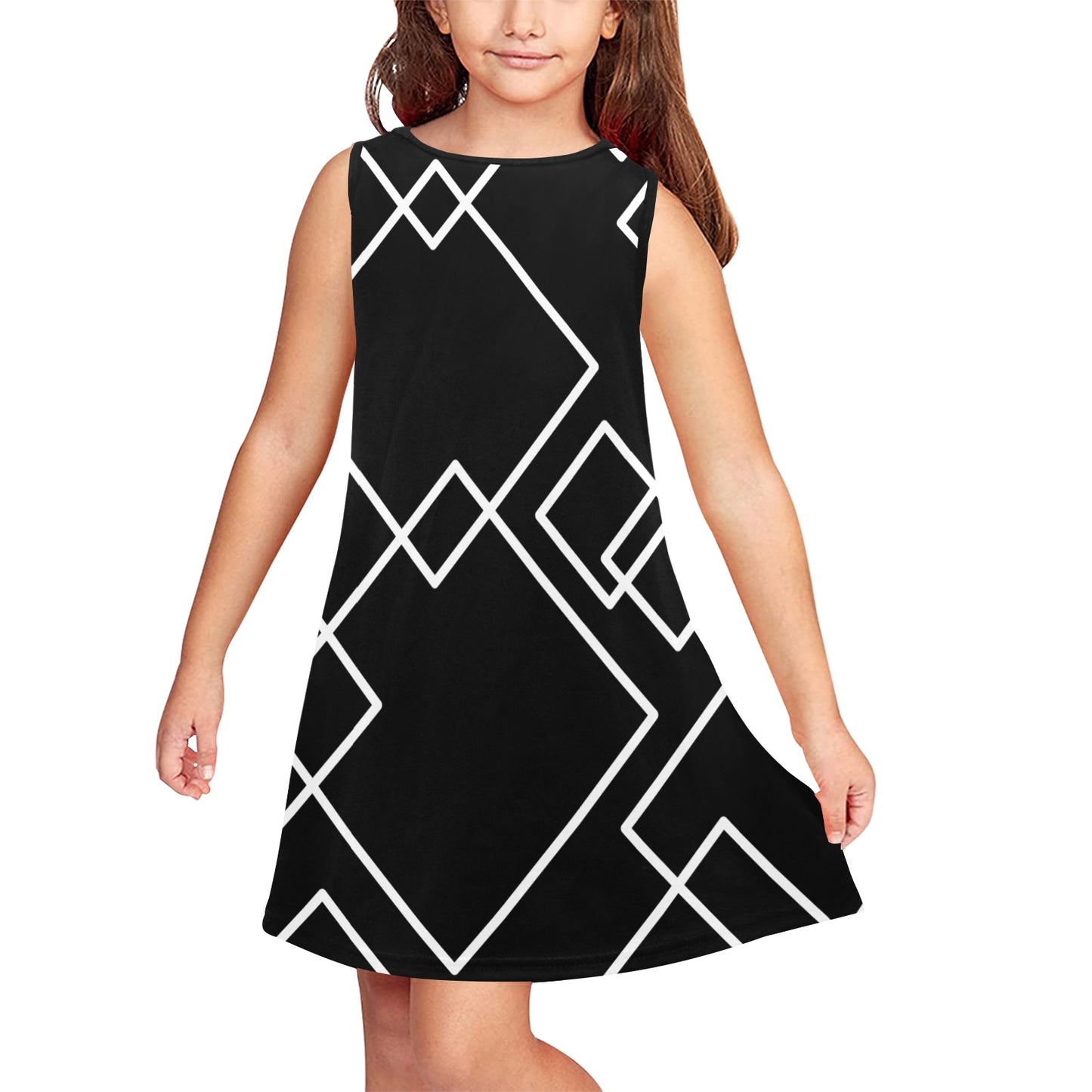 Black Squared Girls' Sleeveless Dress